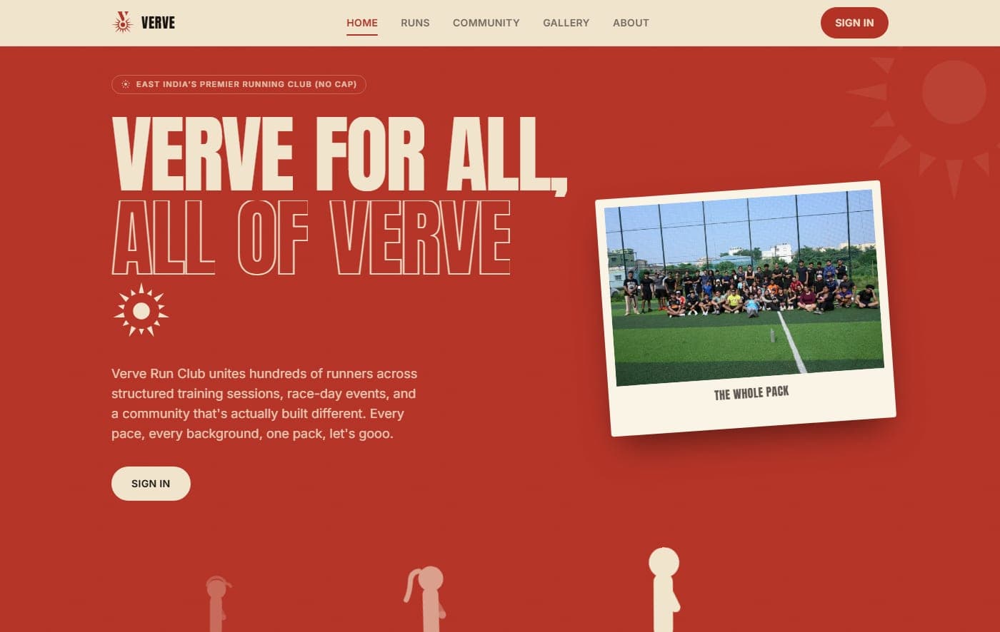 Verve Run Club homepage screenshot